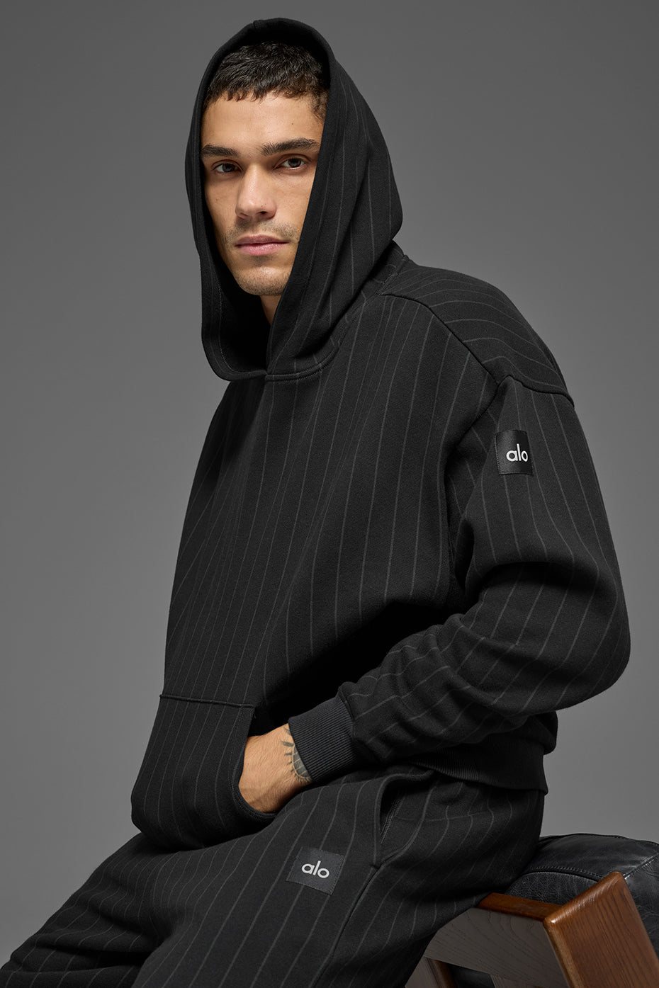 Alo Yoga Pinstripe Hoodie - Black Pinstripe
