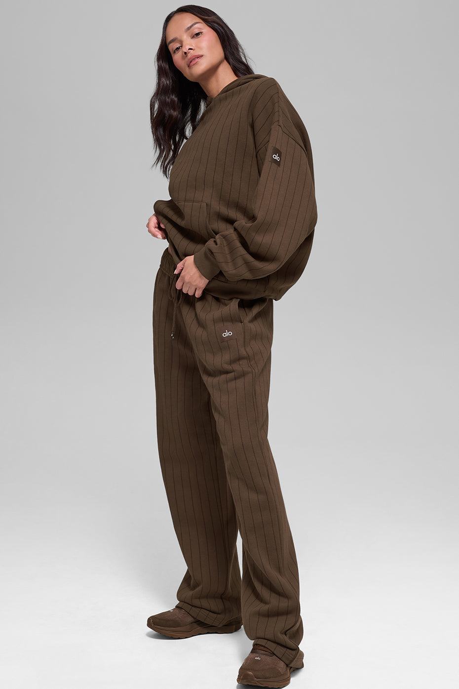 Alo Yoga Pinstripe Hoodie - Espresso Pinstripe