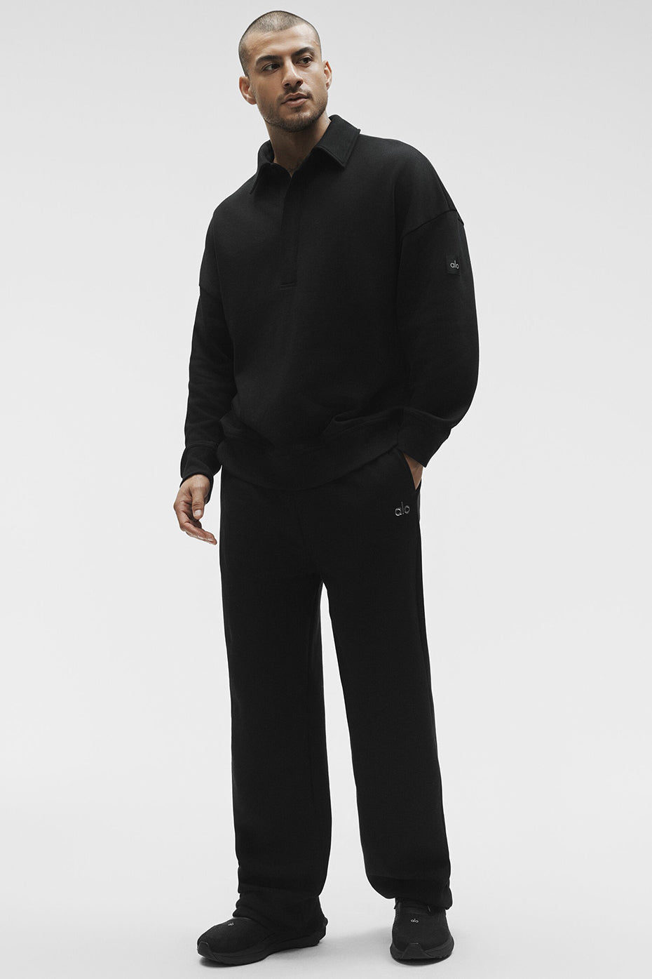 Alo Yoga Take It Easy Long Sleeve Henley Pullover - Black