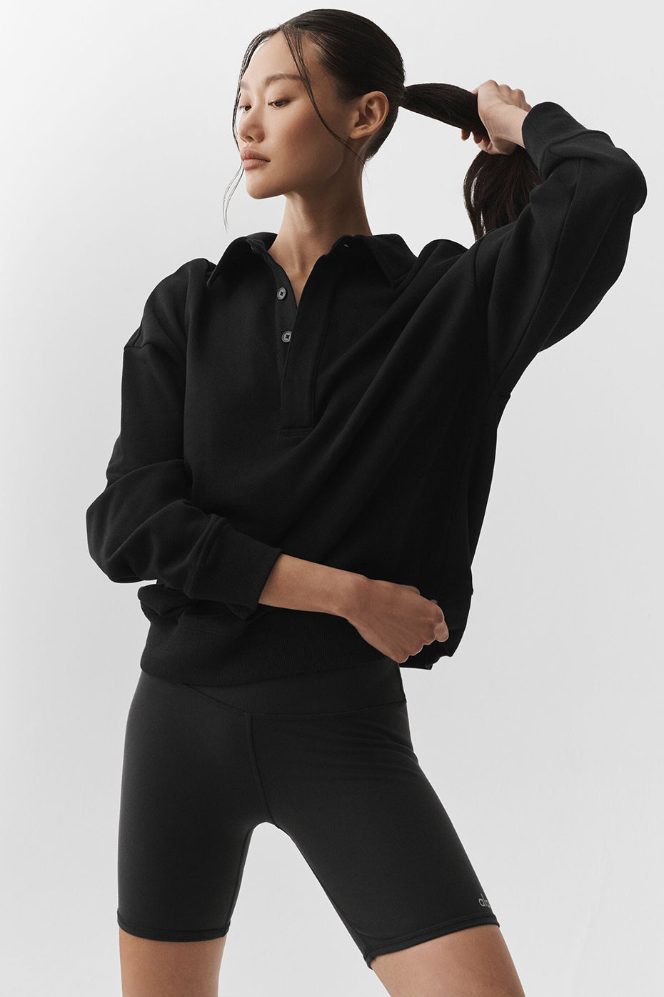 Alo Yoga Take It Easy Long Sleeve Henley Pullover - Black