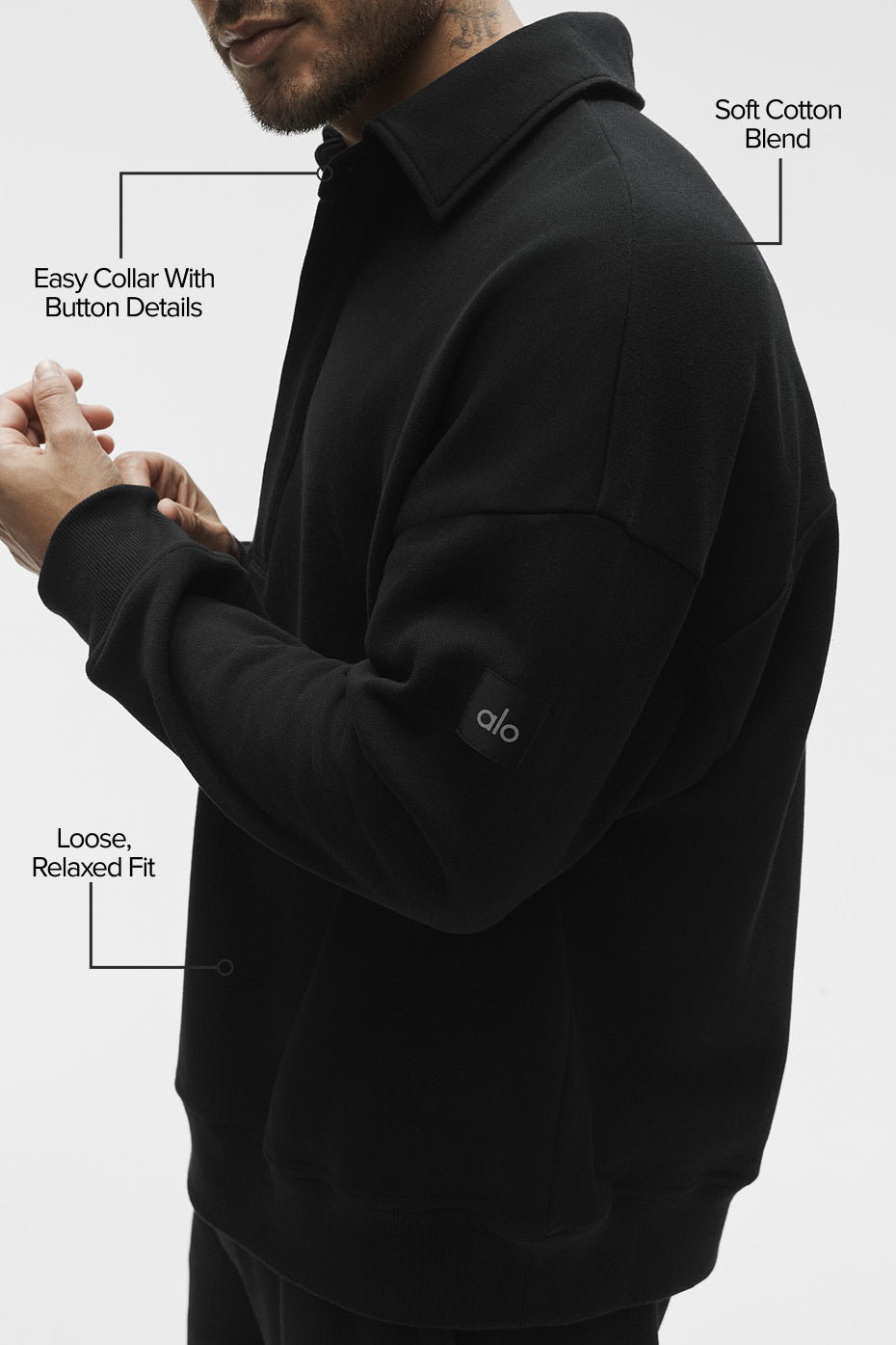 Alo Yoga Take It Easy Long Sleeve Henley Pullover - Black