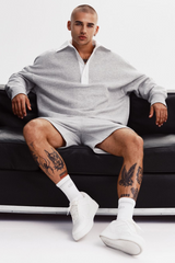 Alo Yoga Take It Easy Long Sleeve Henley Pullover - Athletic Heather Grey/White