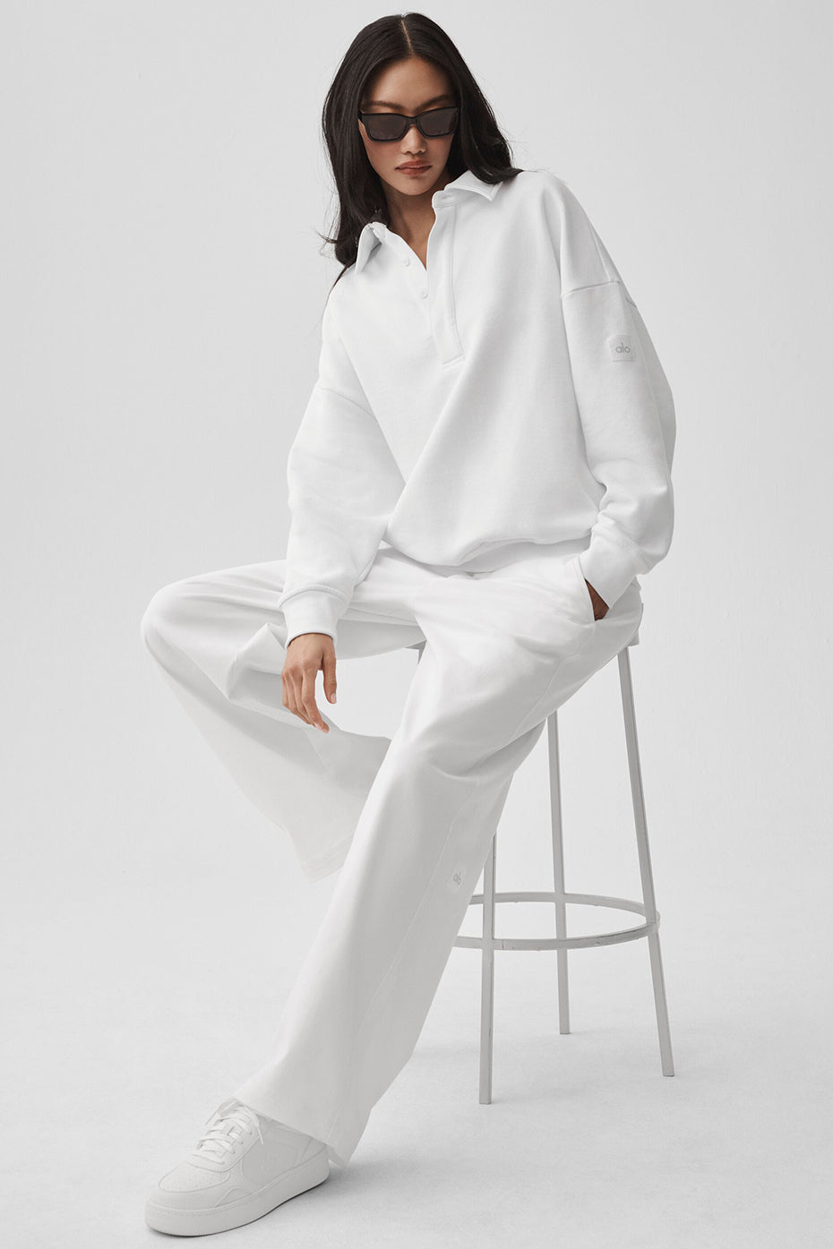 Alo Yoga Take It Easy Long Sleeve Henley Pullover - White