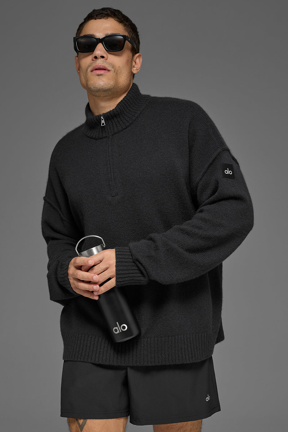 Alo Yoga Wool Cashmere New Class 1/4 Zip Pullover - Black