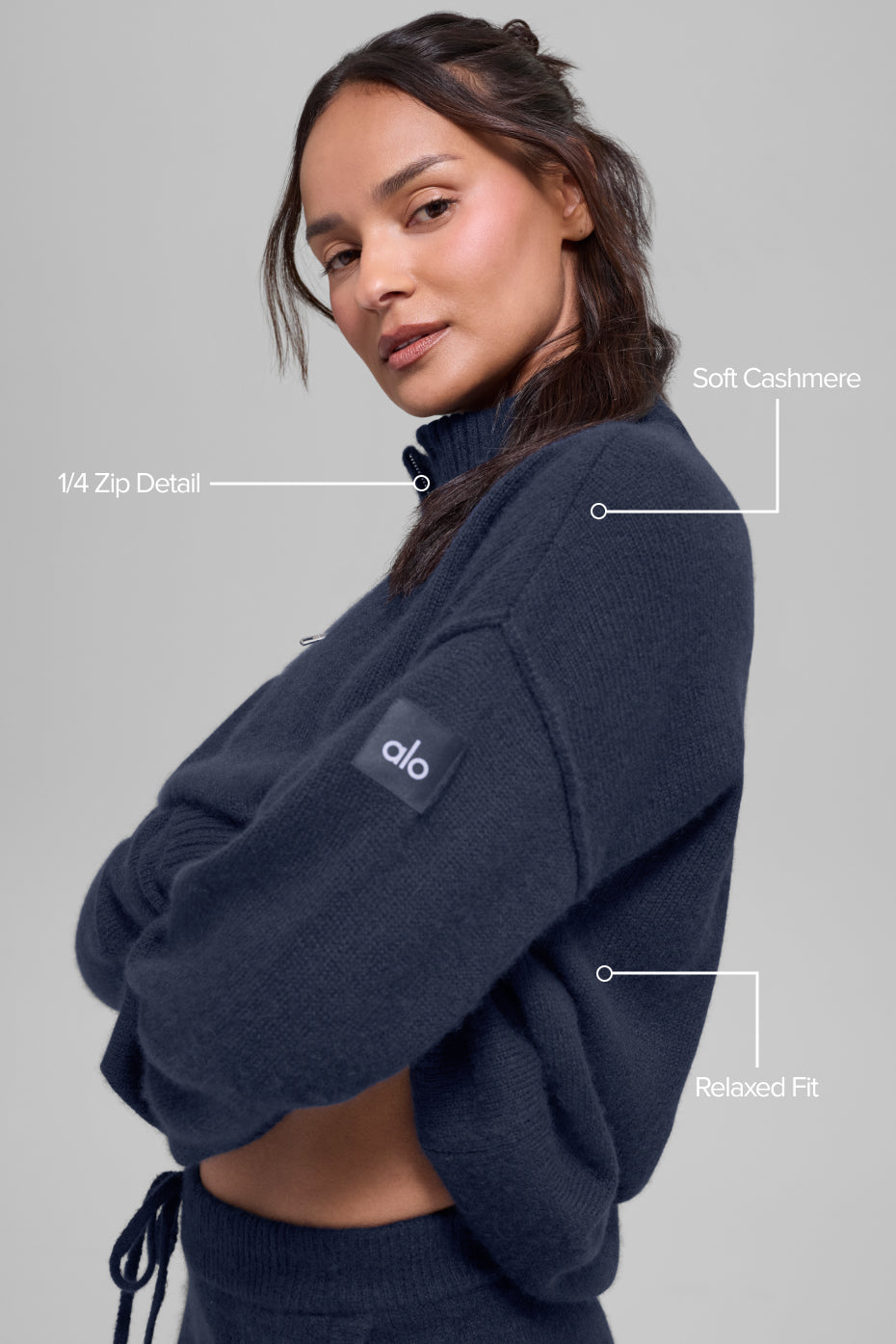Alo Yoga Wool Cashmere New Class 1/4 Zip Pullover - Navy