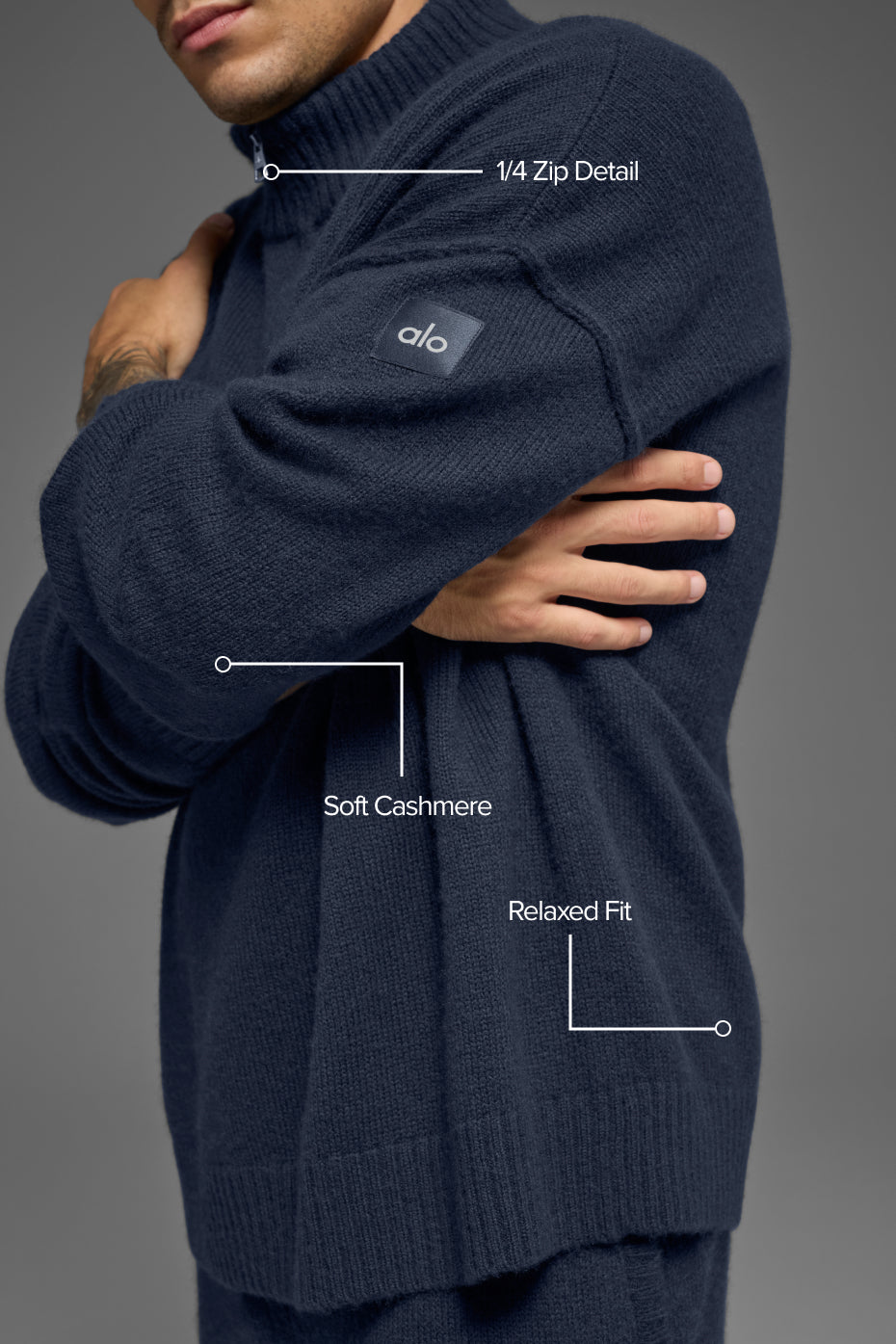Alo Yoga Wool Cashmere New Class 1/4 Zip Pullover - Navy