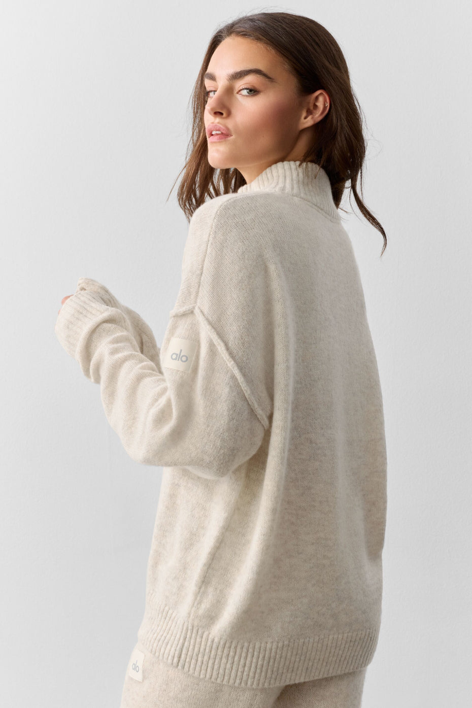 Alo Yoga Wool Cashmere New Class 1/4 Zip Pullover - Oatmeal Heather