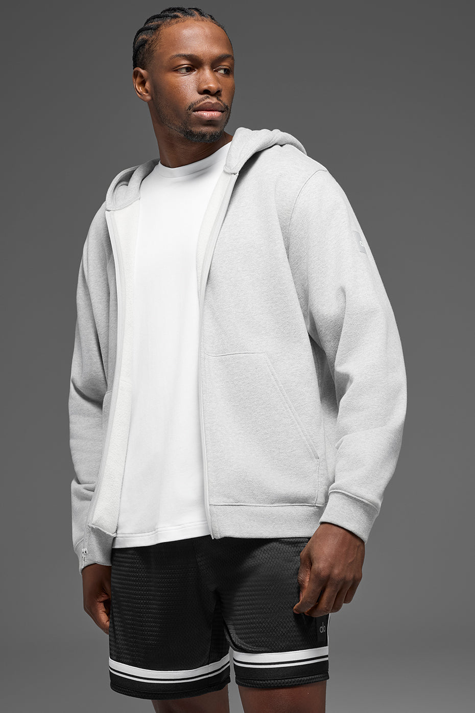 Alo Yoga Renown Heavy Weight Full Zip Hoodie - Athletic Heather Grey