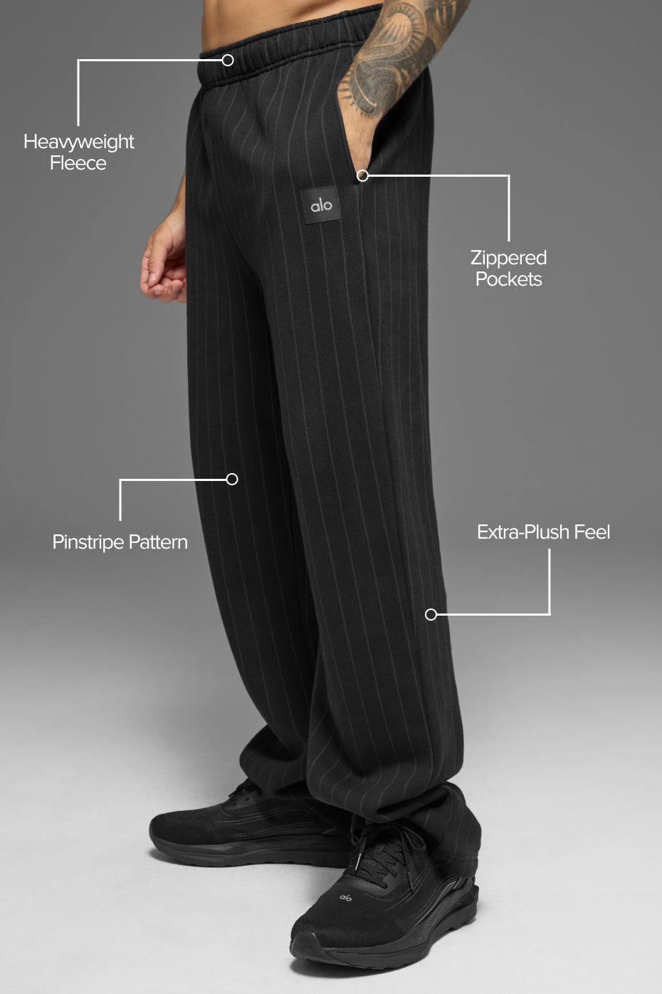 Alo Yoga Pinstripe Straight Leg Sweatpant - Black Pinstripe