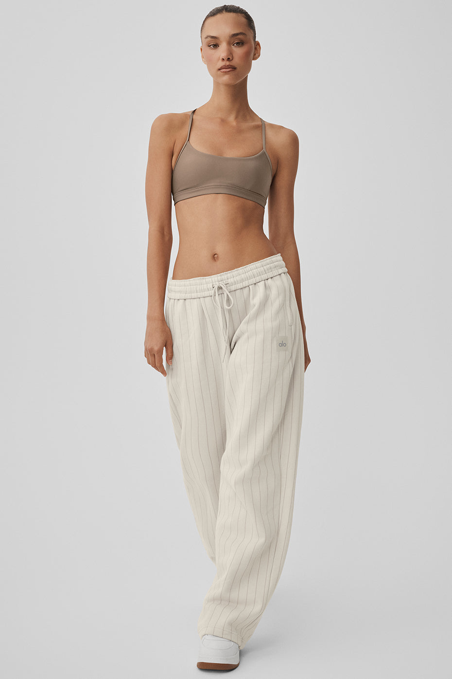 Alo Yoga Pinstripe Straight Leg Sweatpant - Bone Pinstripe