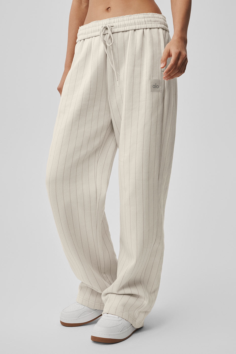 Alo Yoga Pinstripe Straight Leg Sweatpant - Bone Pinstripe