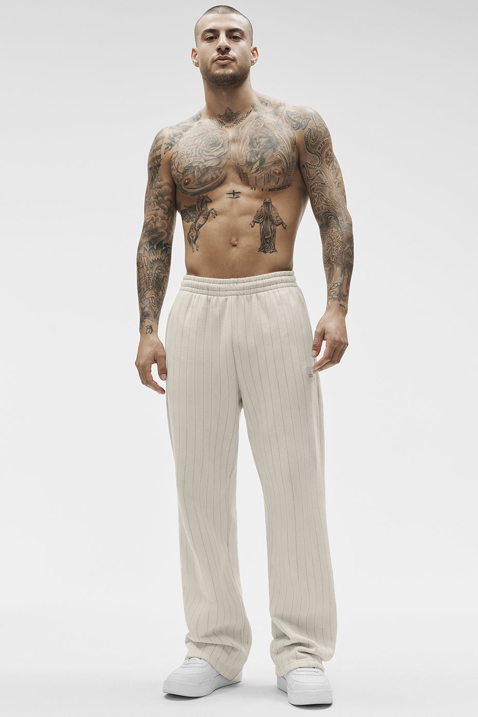 Alo Yoga Pinstripe Straight Leg Sweatpant - Bone Pinstripe