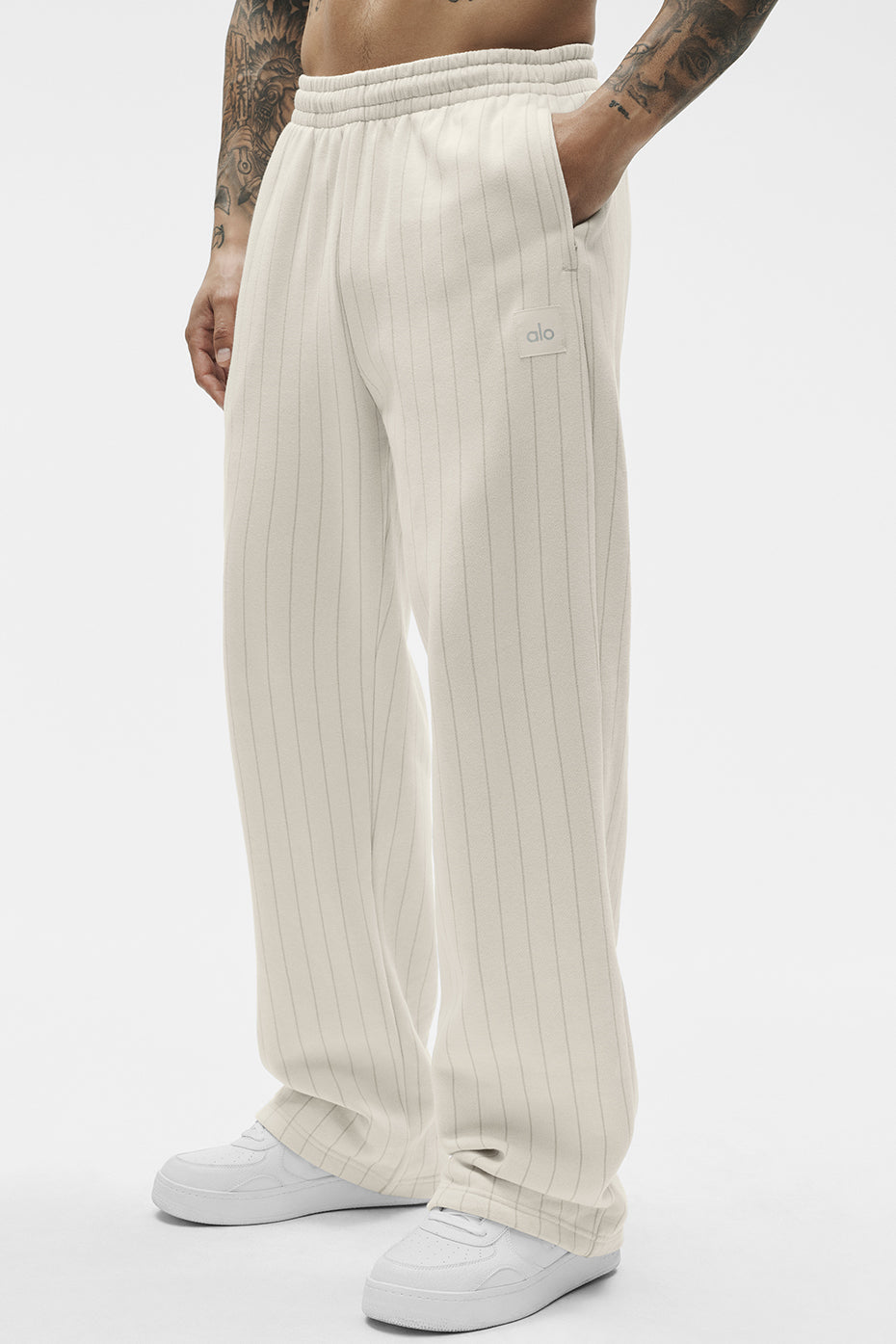 Alo Yoga Pinstripe Straight Leg Sweatpant - Bone Pinstripe