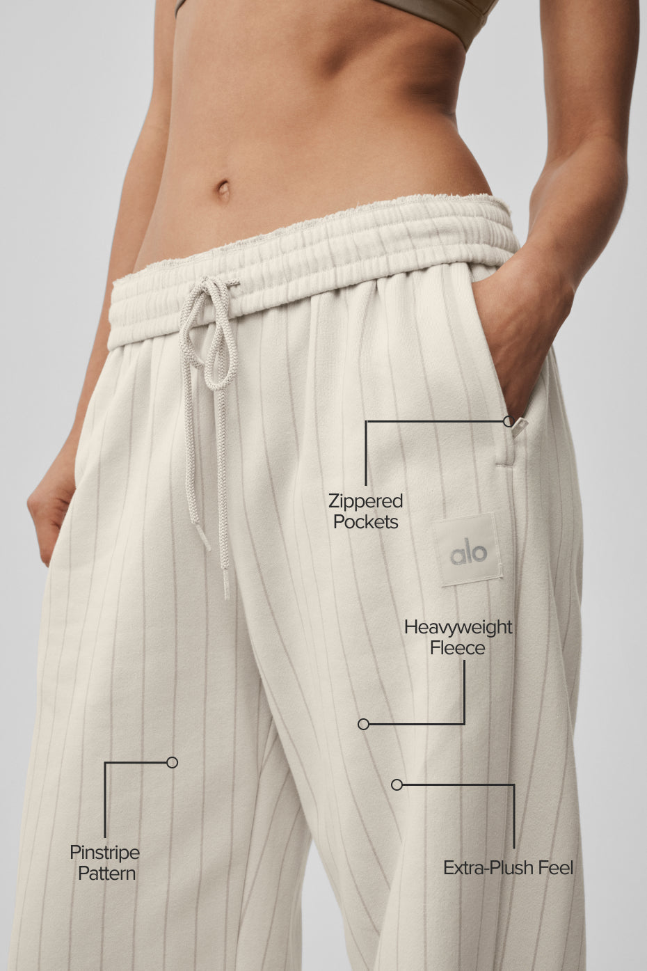Alo Yoga Pinstripe Straight Leg Sweatpant - Bone Pinstripe