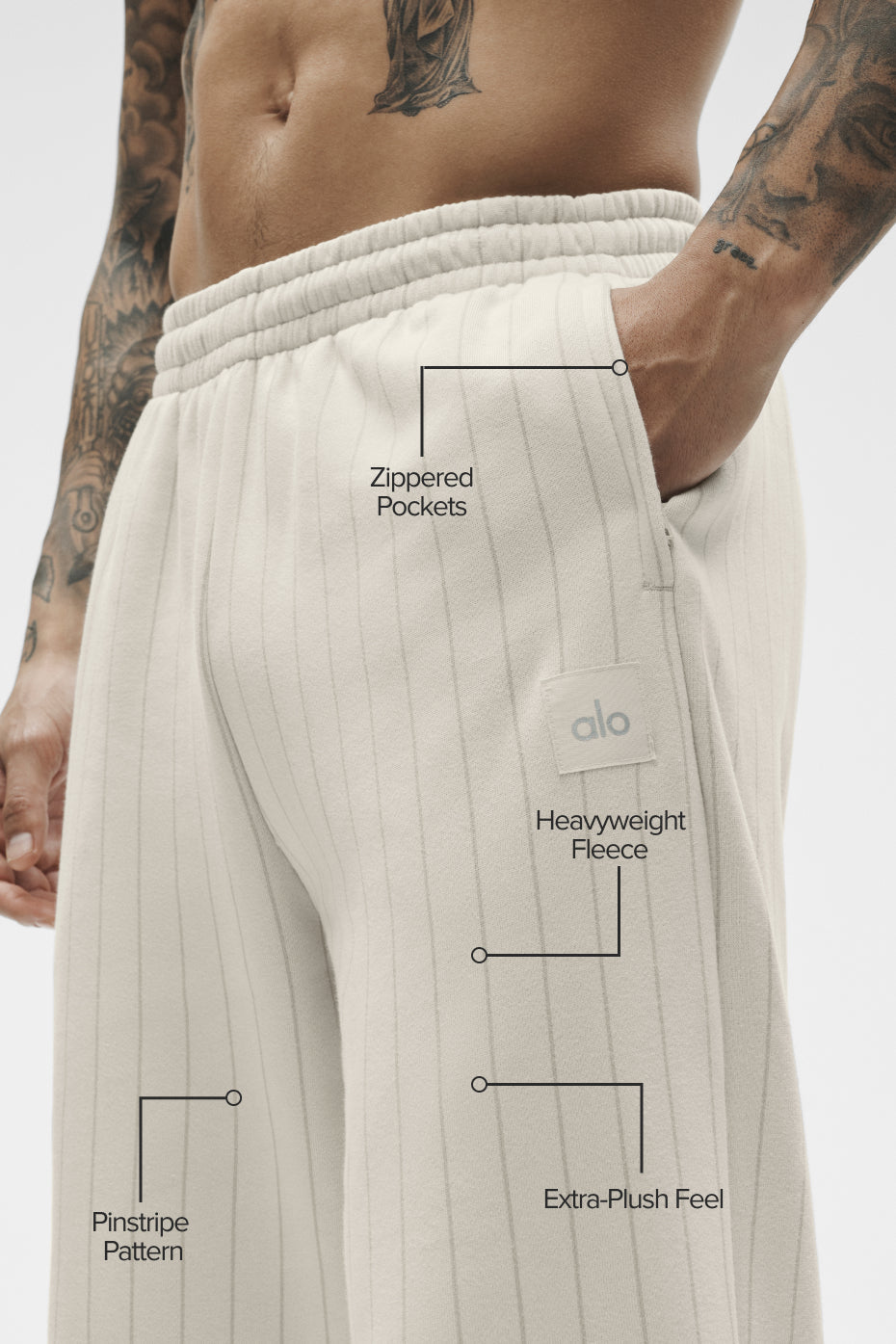 Alo Yoga Pinstripe Straight Leg Sweatpant - Bone Pinstripe
