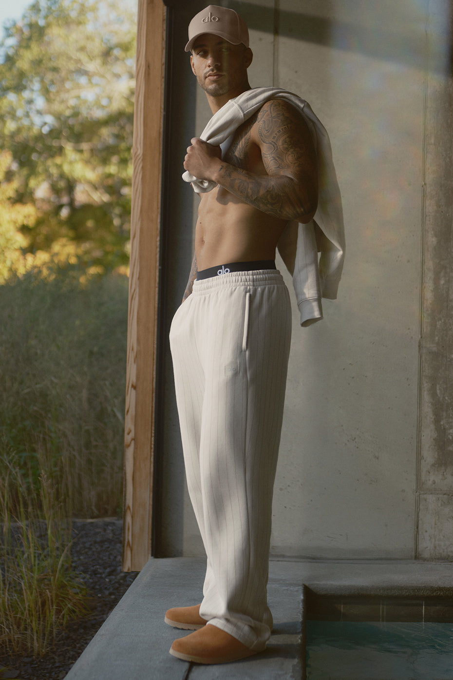 Alo Yoga Pinstripe Straight Leg Sweatpant - Bone Pinstripe
