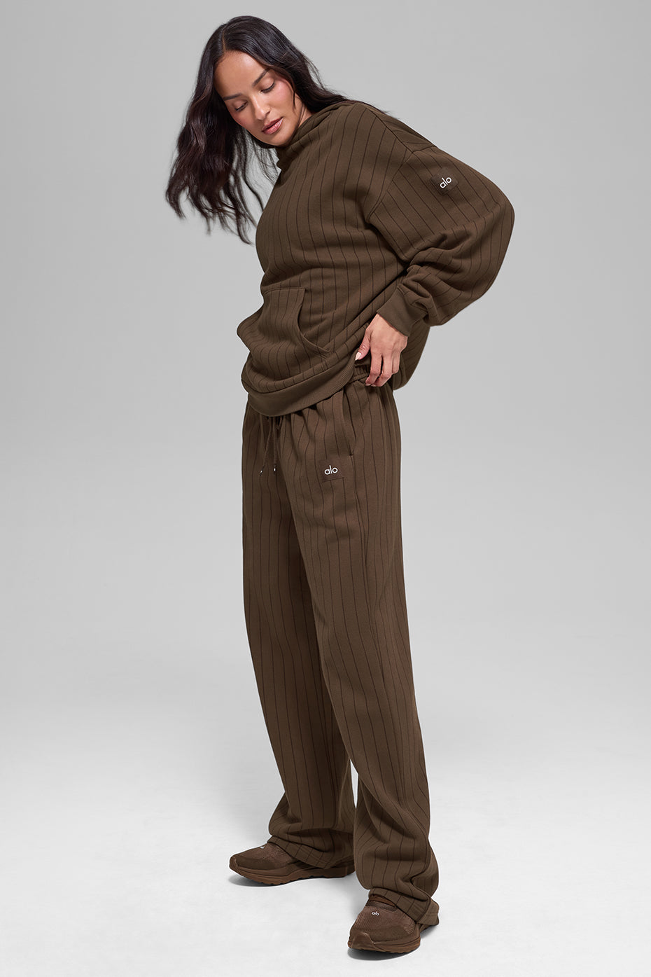 Alo Yoga Pinstripe Straight Leg Sweatpant - Espresso Pinstripe
