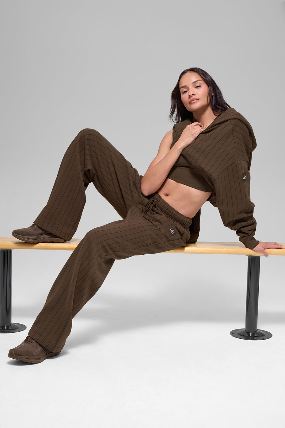 Alo Yoga Pinstripe Straight Leg Sweatpant - Espresso Pinstripe