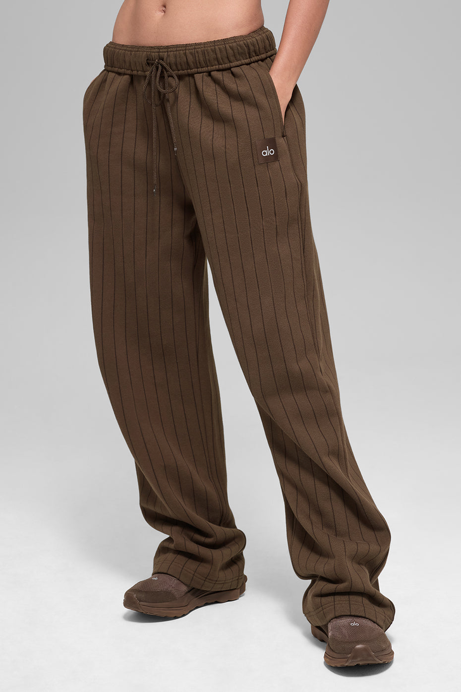 Alo Yoga Pinstripe Straight Leg Sweatpant - Espresso Pinstripe