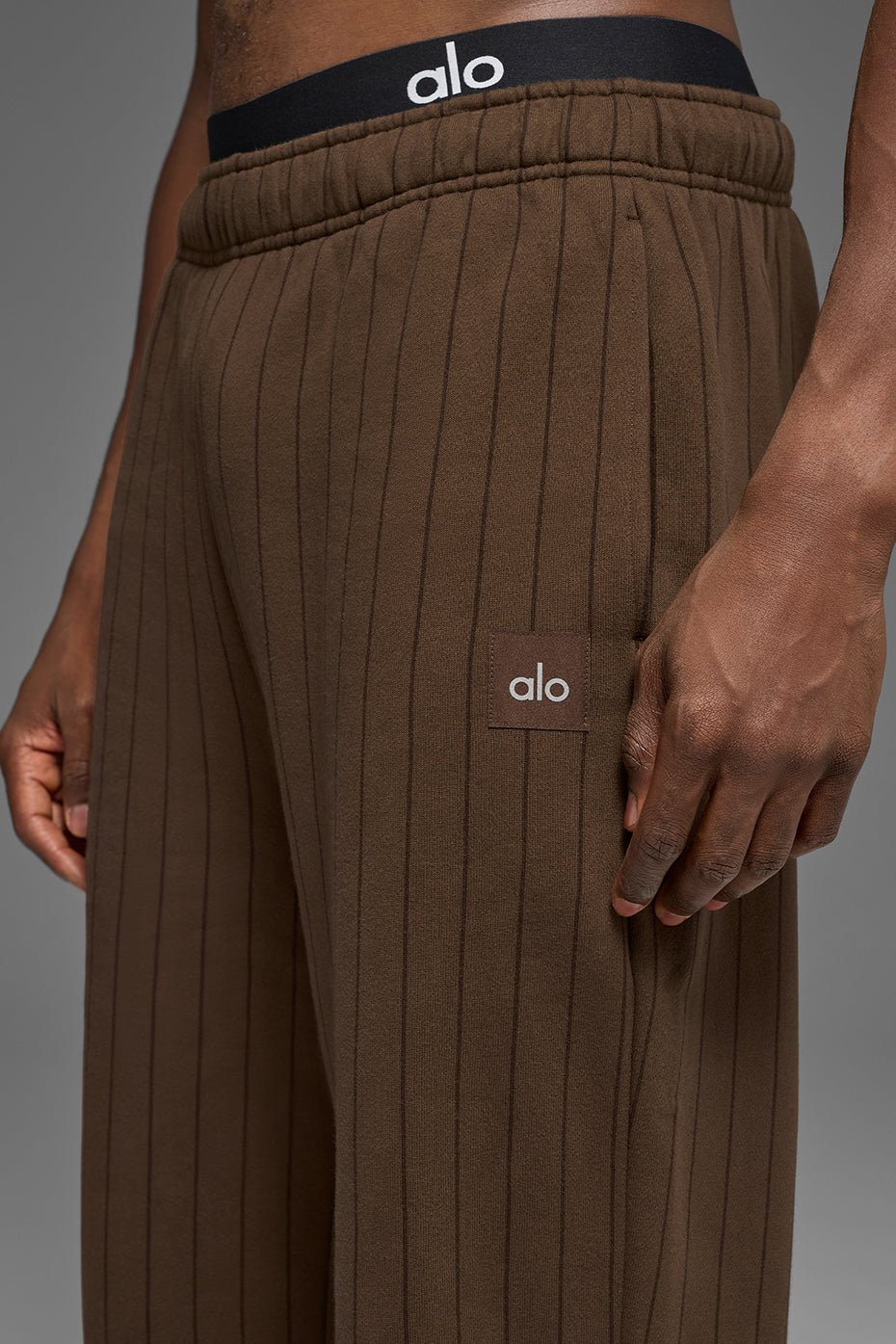 Alo Yoga Pinstripe Straight Leg Sweatpant - Espresso Pinstripe