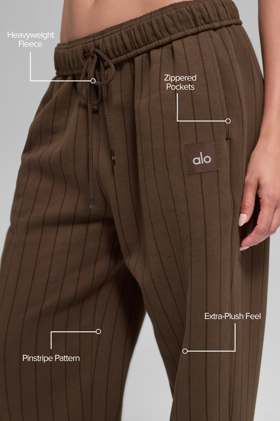 Alo Yoga Pinstripe Straight Leg Sweatpant - Espresso Pinstripe