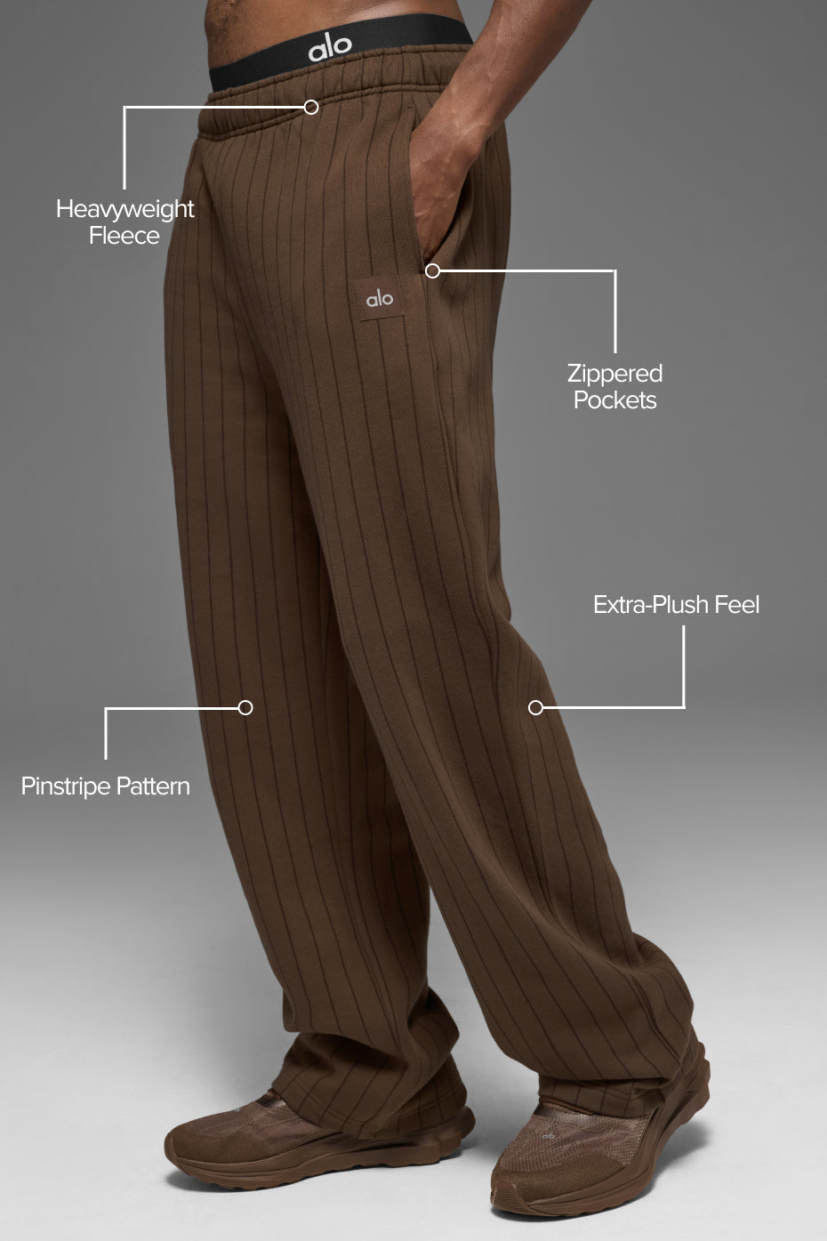 Alo Yoga Pinstripe Straight Leg Sweatpant - Espresso Pinstripe
