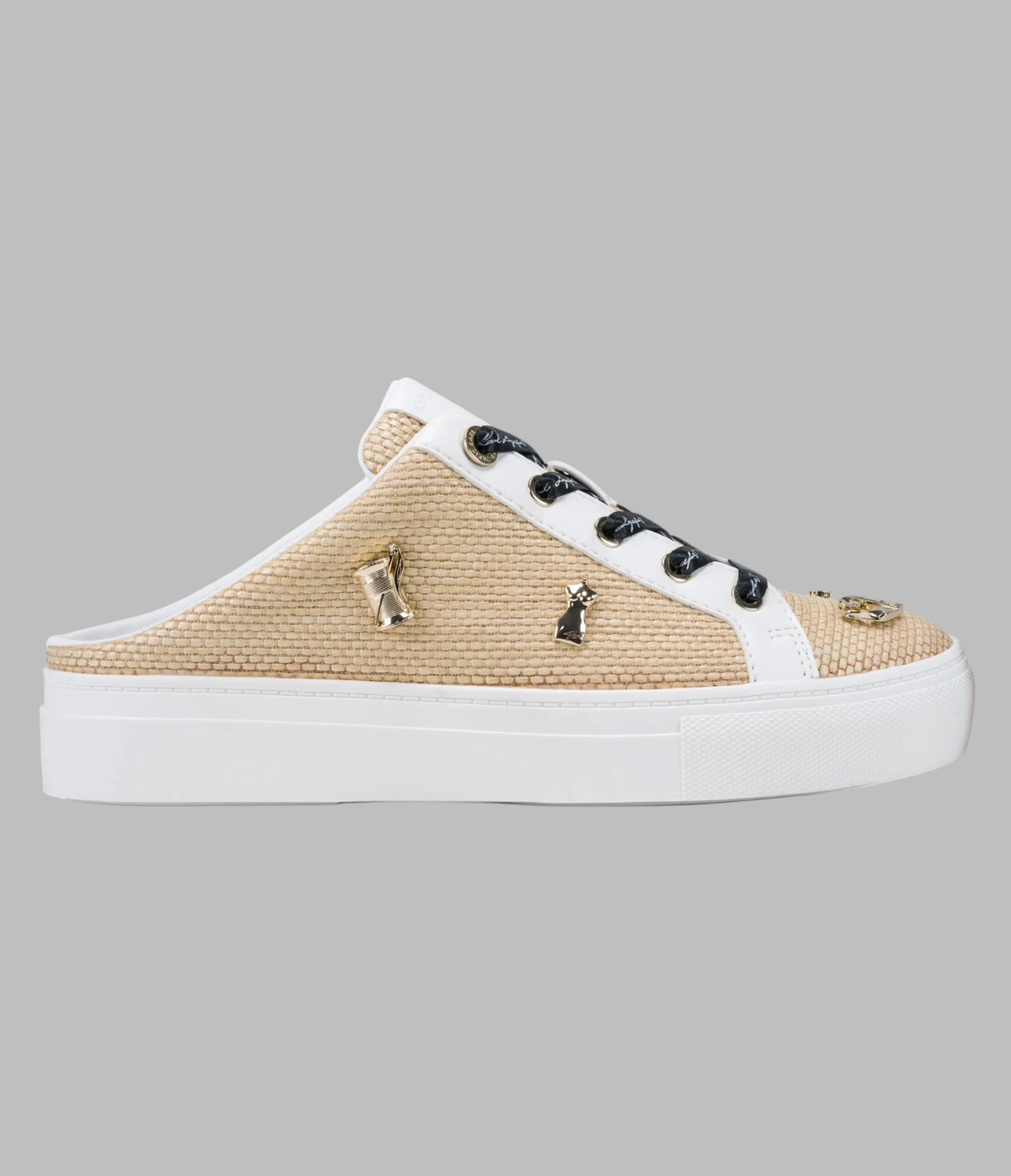 KarlLagerfeld Cambria atelier mule with pins natural/brt wht
