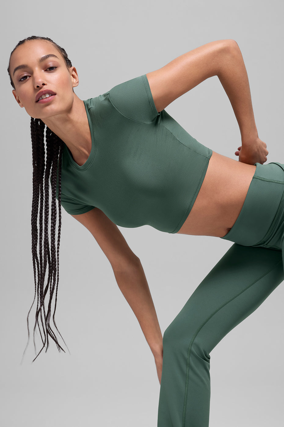 Alo Yoga Alosoft Crop Finesse Short Sleeve - Clover Green