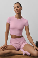 Alo Yoga Alosoft Crop Finesse Short Sleeve - Pink Marshmallow