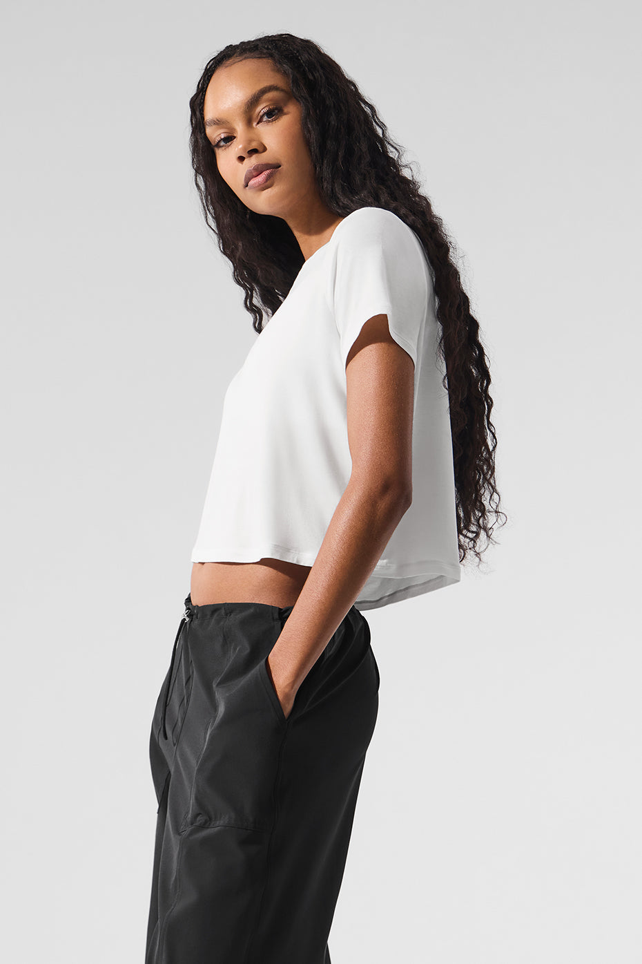 Alo Yoga Cropped All Day Short Sleeve - White
