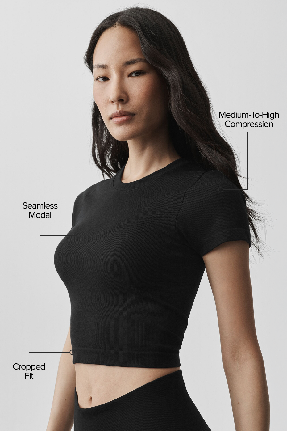 Alo Yoga Seamless Modal Ribbed Cropped Short Sleeve - Black