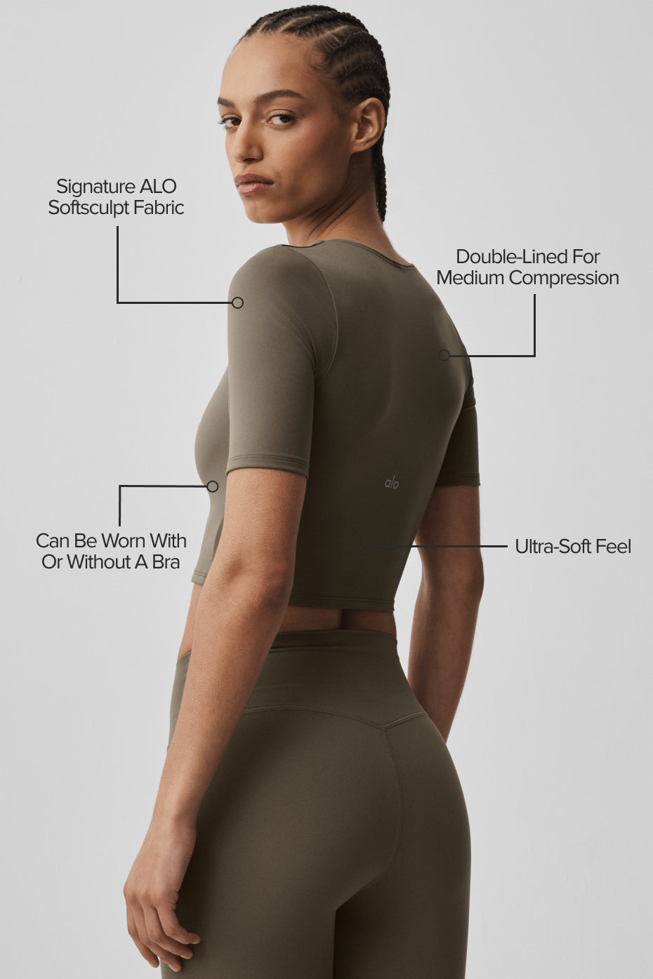 Alo Yoga ALO Softsculpt Precision Half Sleeve Tee - Olive Tree
