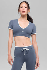 Alo Yoga Airbrush Race Pace Short Sleeve - Bluestone/White