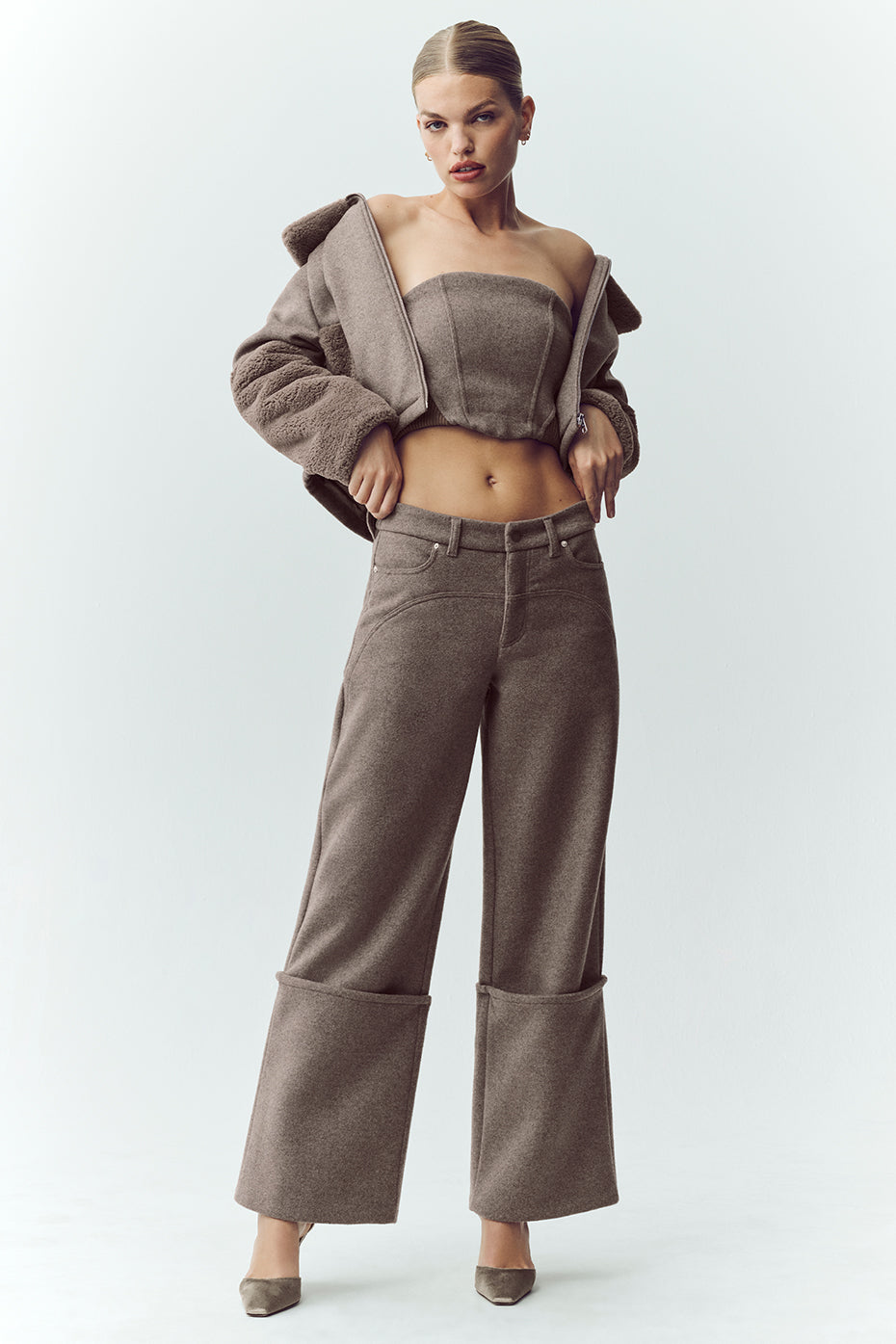Alo Yoga Wool Blend Nightcap Corset Top - Alpine Cocoa Heather