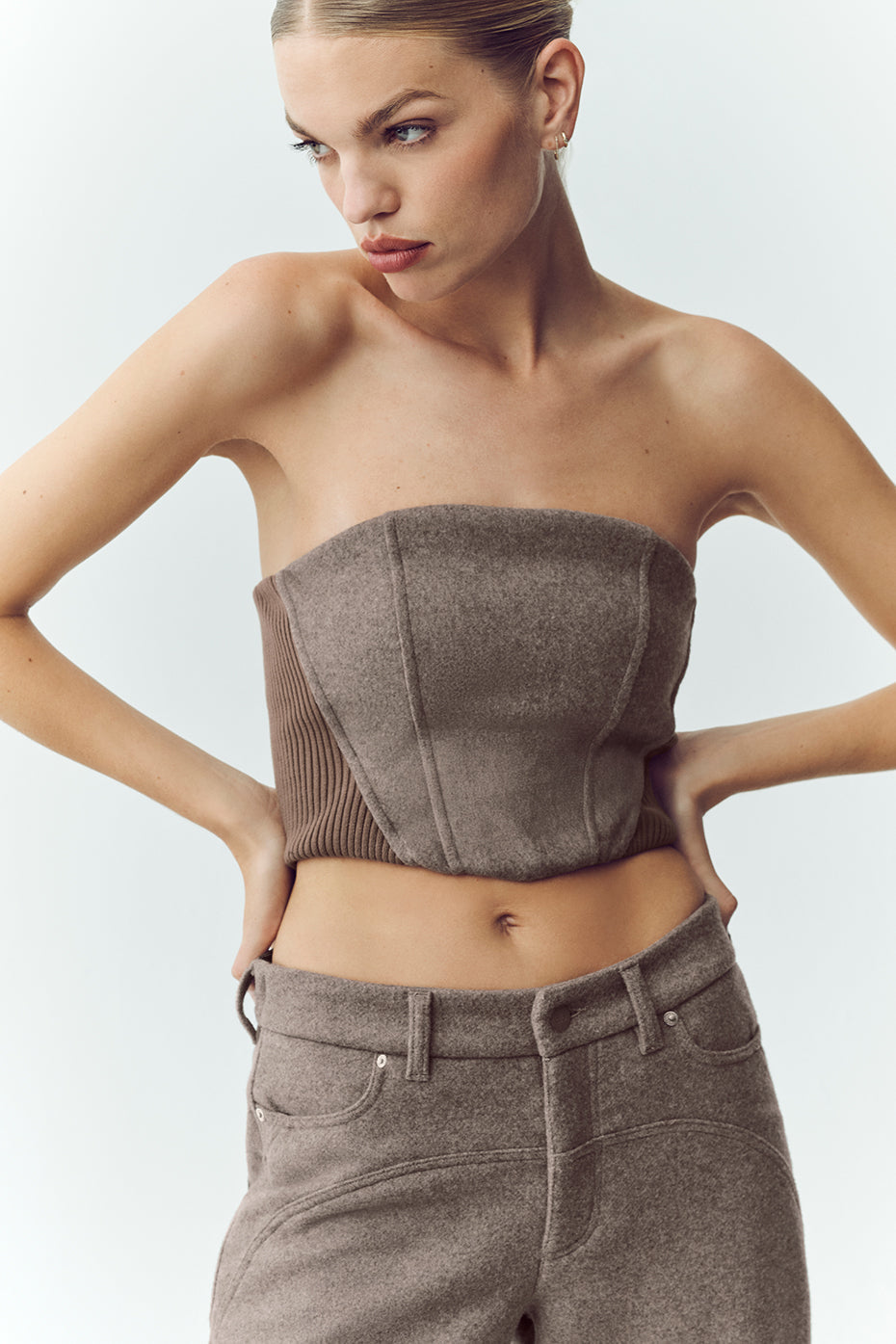 Alo Yoga Wool Blend Nightcap Corset Top - Alpine Cocoa Heather