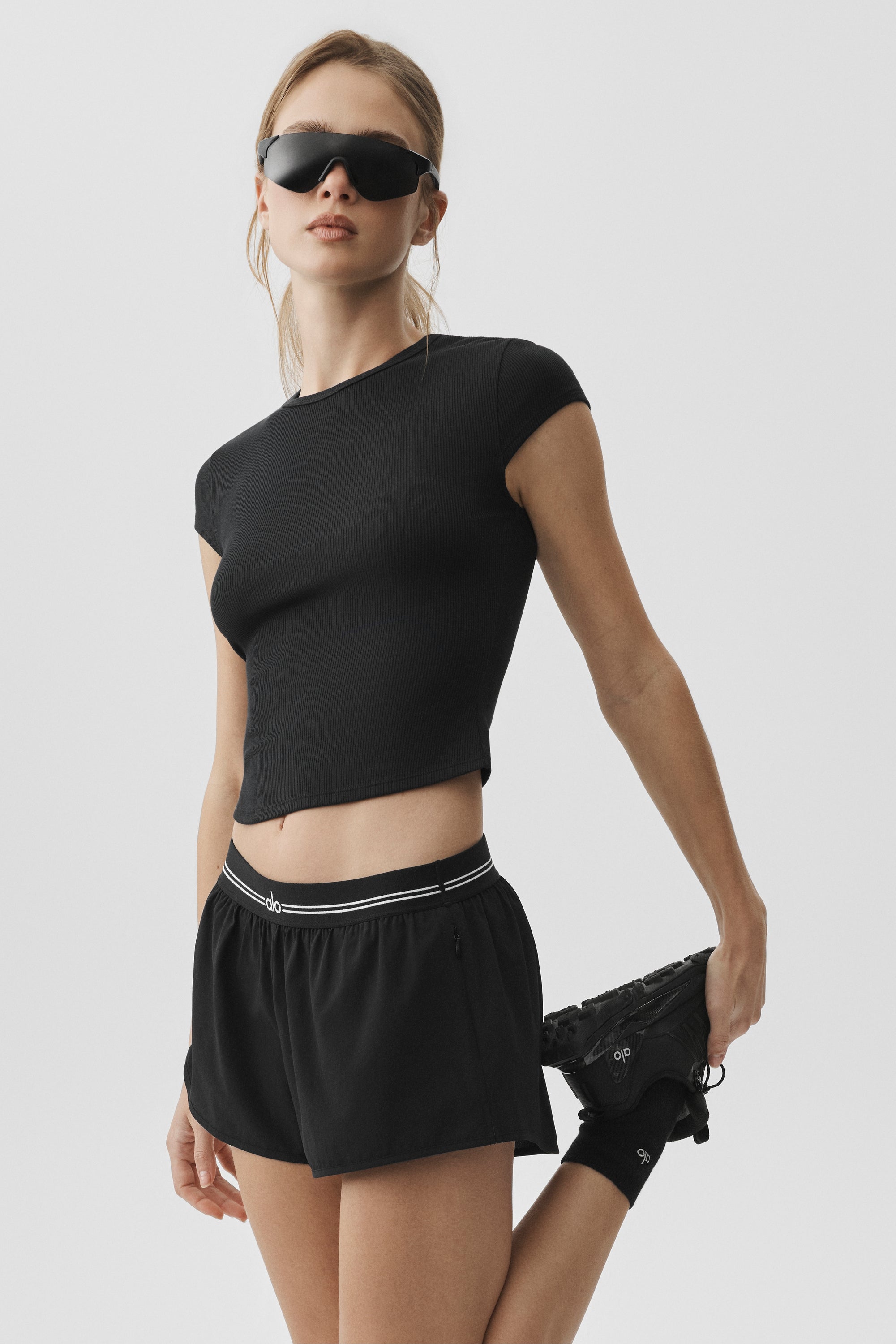 Alo Yoga Ribbed Modal Cap Sleeve Top - Black