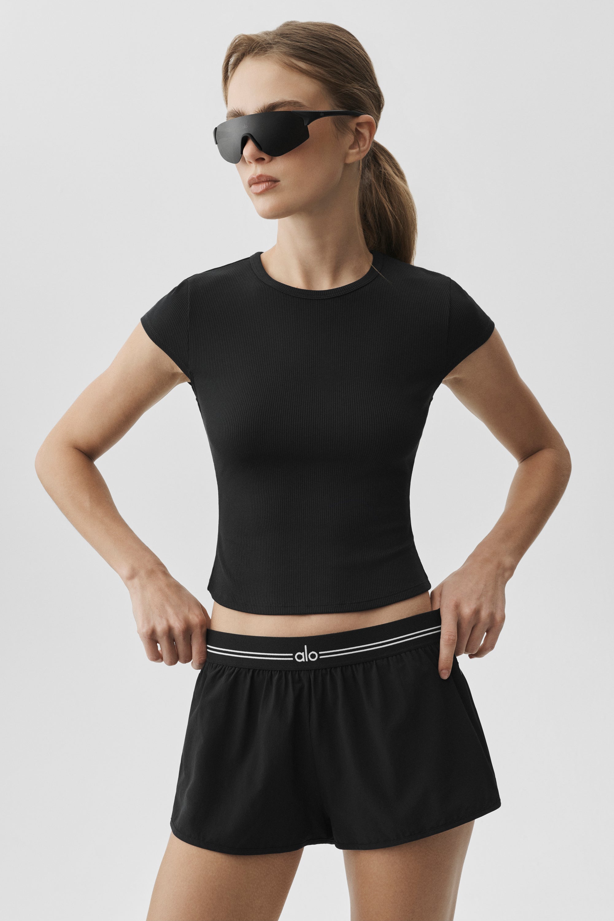 Alo Yoga Ribbed Modal Cap Sleeve Top - Black
