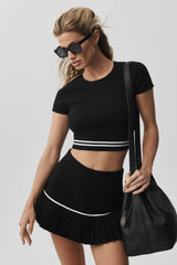 Alo Yoga Scholar Knit My Serve Short Sleeve - Black/White