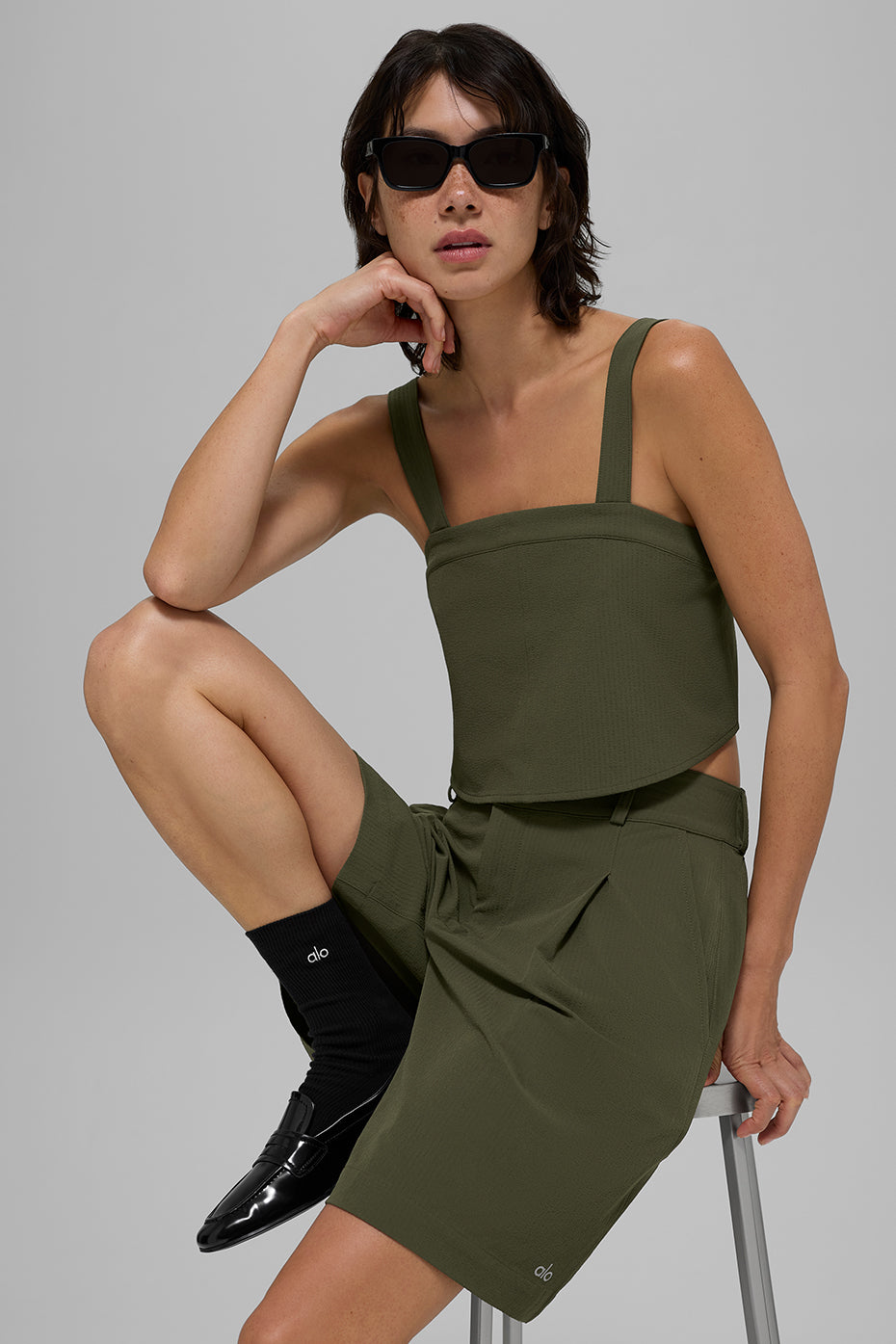 Alo Yoga Cropped Dreamscape Tank - Green Olive