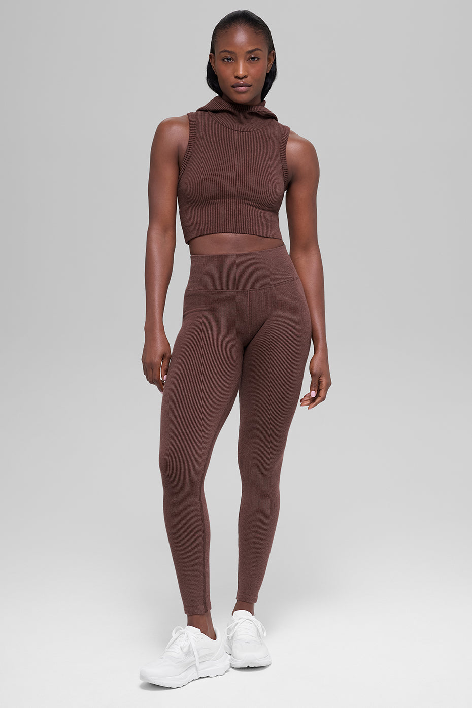 Alo Yoga Seamless Two Tone Rib Hooded Vest - Brownstone Heather