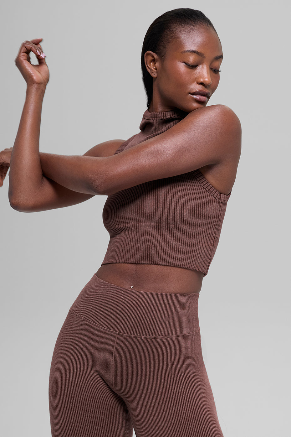Alo Yoga Seamless Two Tone Rib Hooded Vest - Brownstone Heather