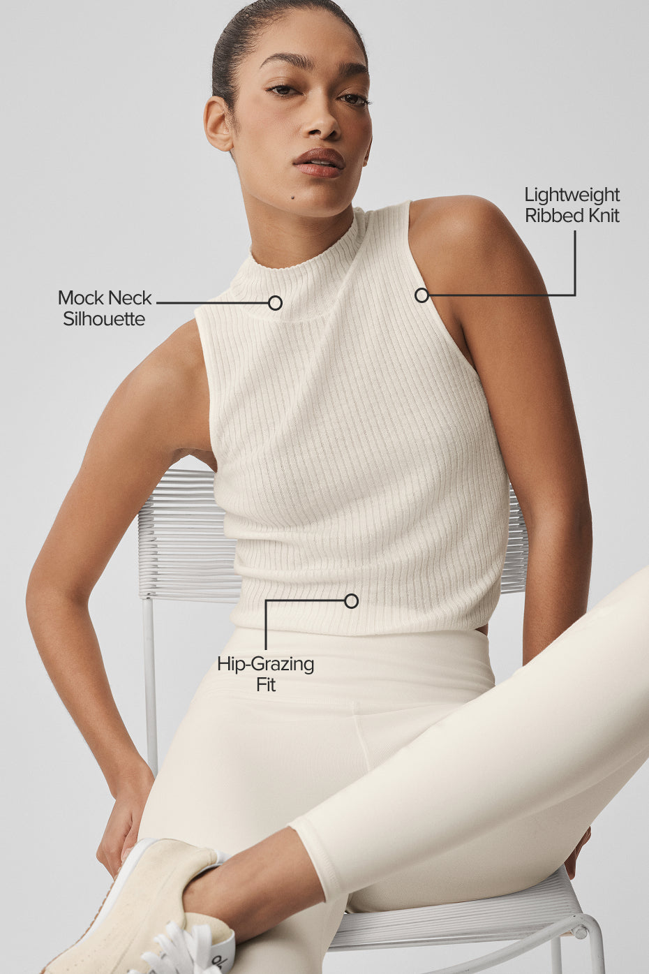 Alo Yoga Sweater Knit Unwind Sleeveless Top - Ivory