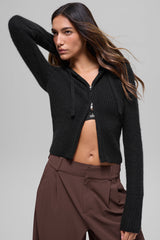 Alo Yoga Wool Cashmere Ribbed Noble Full Zip Hoodie - Black