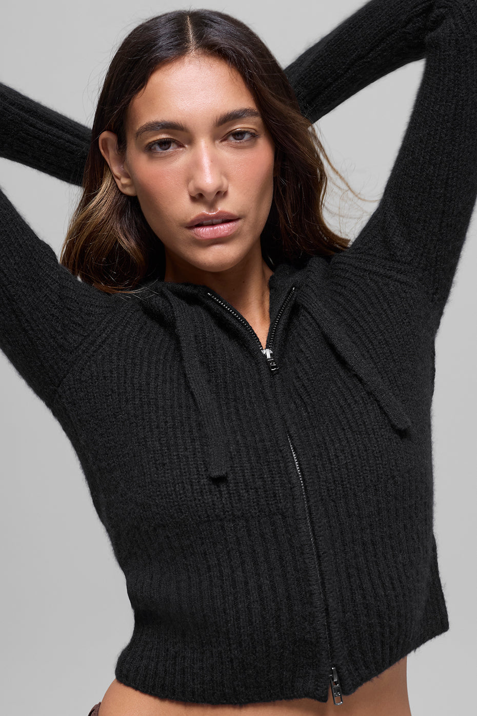 Alo Yoga Wool Cashmere Ribbed Noble Full Zip Hoodie - Black