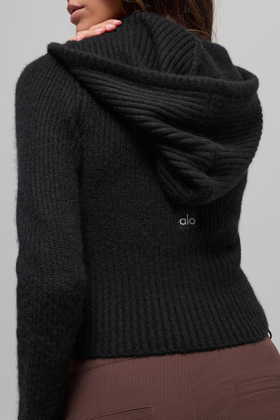 Alo Yoga Wool Cashmere Ribbed Noble Full Zip Hoodie - Black