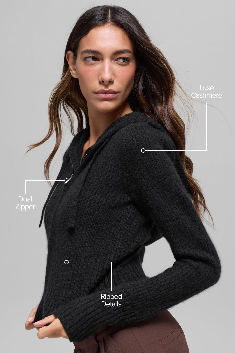 Alo Yoga Wool Cashmere Ribbed Noble Full Zip Hoodie - Black