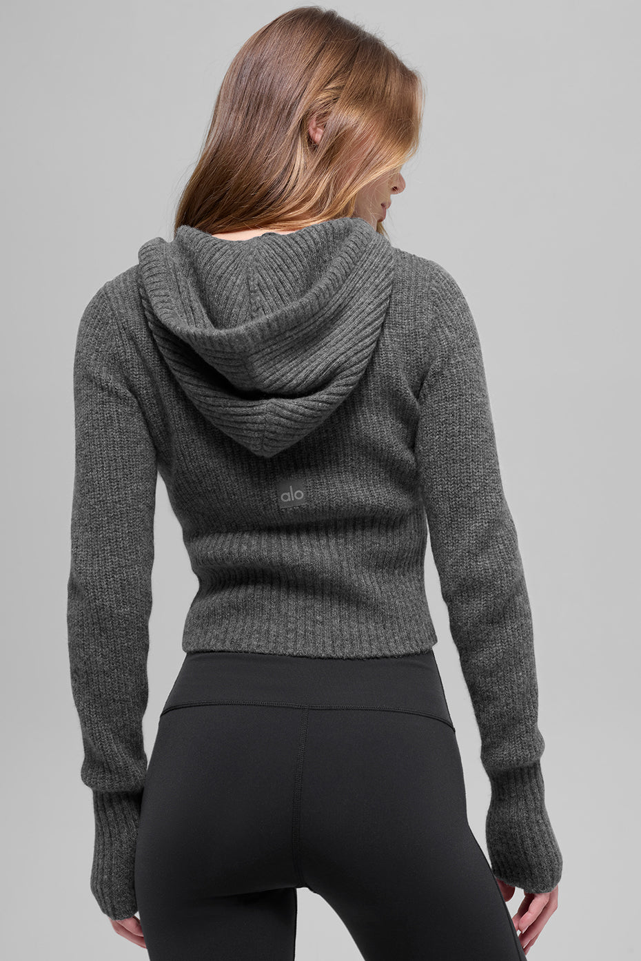 Alo Yoga Wool Cashmere Ribbed Noble Full Zip Hoodie - Platinum Grey