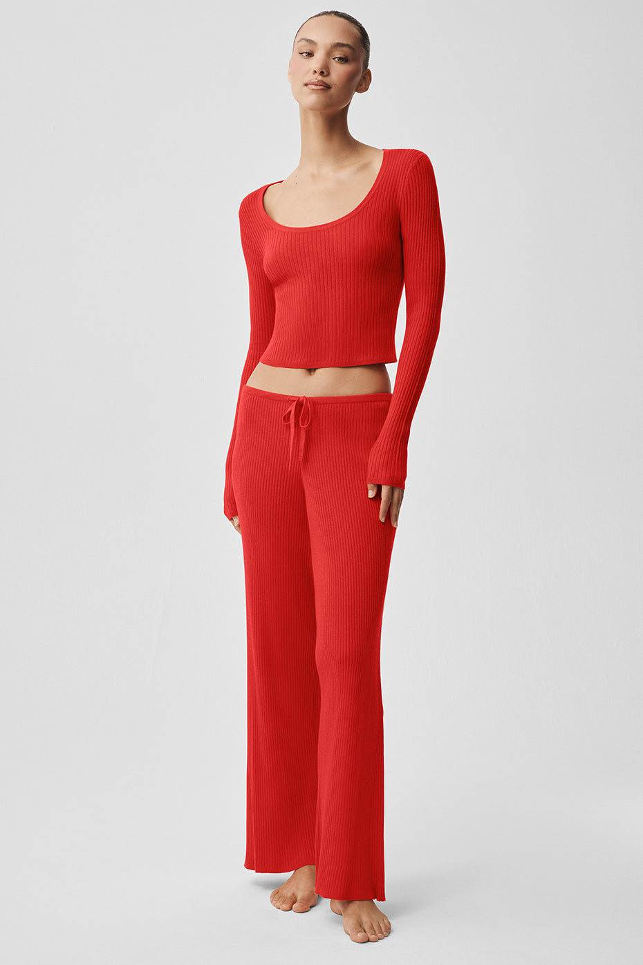 Alo Yoga Sweater Knit Unwind Long Sleeve - Bright Red