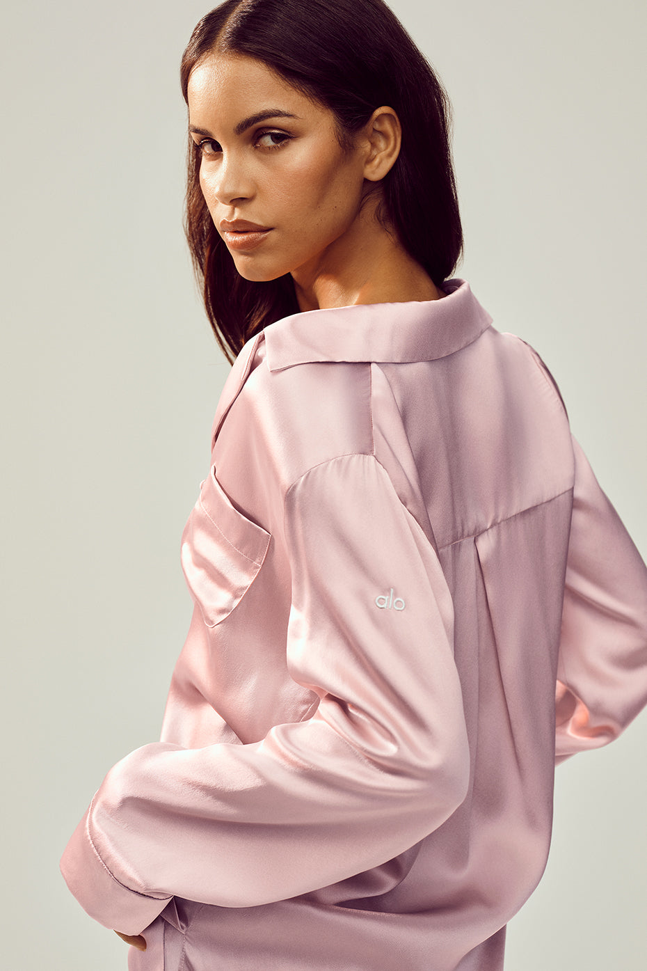 Alo Yoga Silk Luminous Button Up - Pink Champagne