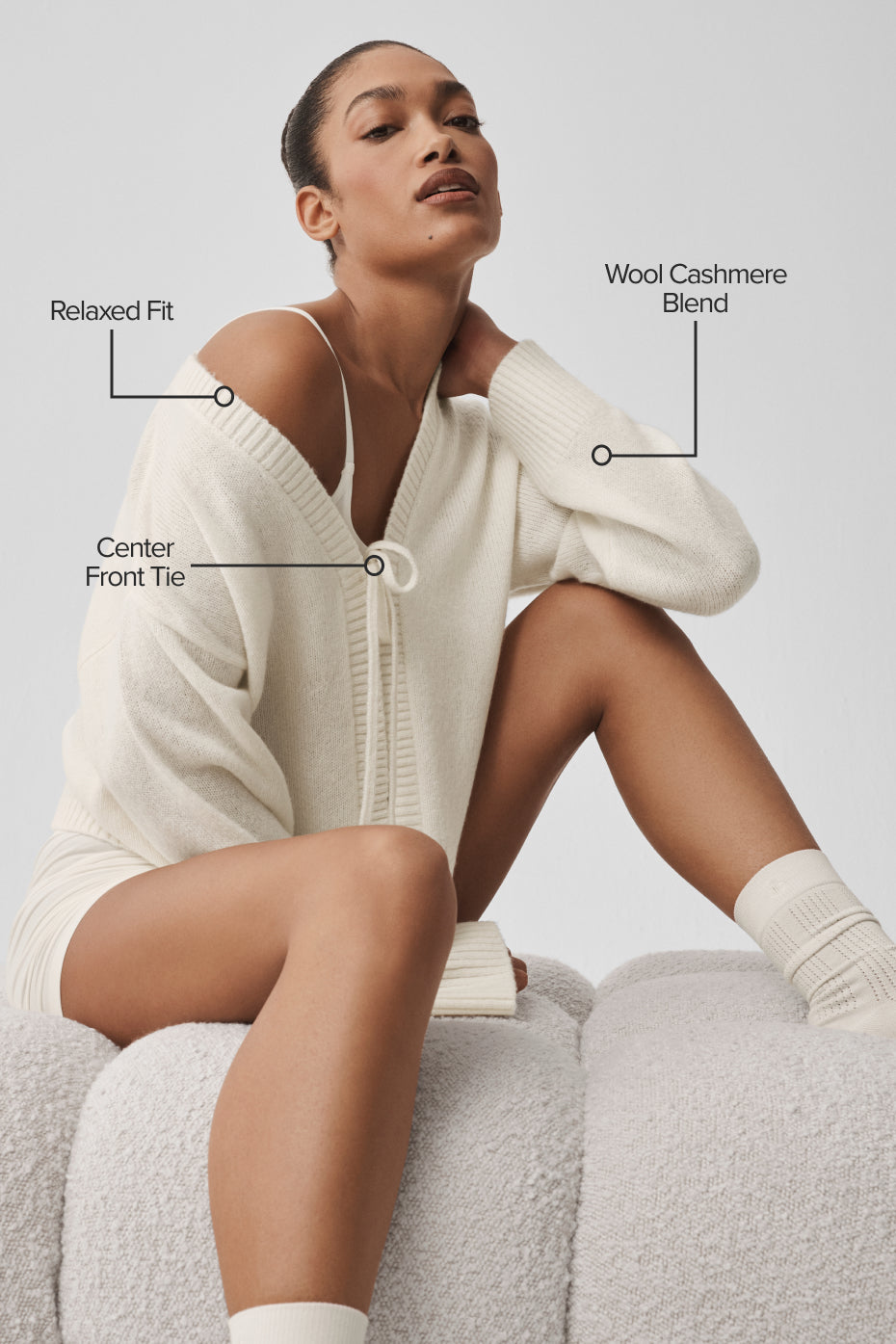 Alo Yoga Wool Cashmere New Class Tie Cardigan - Ivory